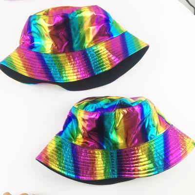 China Rainbow Hat Laser Character New Trend Shining Multiple Color Round Hat Bucket Hat For Fashion Insider for sale