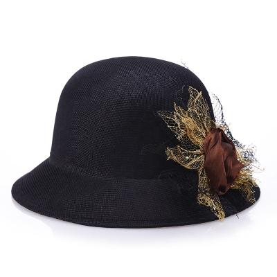 China Plush Nobility Summer Lady Hat Fashion Dinner Party Hat With Rose Flower Factory for sale