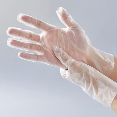 China Food Grade Disposable Plastic Strip Gloves Embossed Sanitary Cleaning Clear Disposable Plastic Gloves for sale