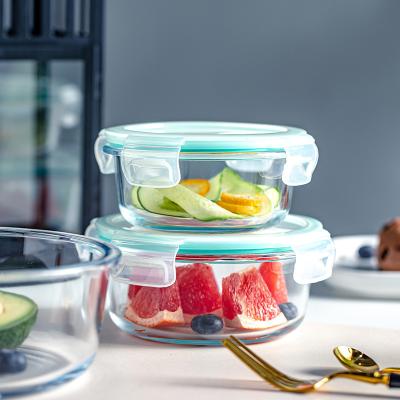 China Sustainable Round Transparent Glass Lunch Box Meal Prep Food Storage Container With PP Lid for sale