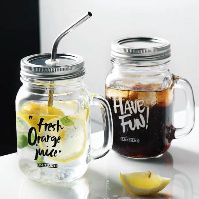 China Wholesale Creative Minimalist Design 8oz 12oz 16oz Glass Mason Jars With Lid And Straw Jar Glass Mason Jar for sale