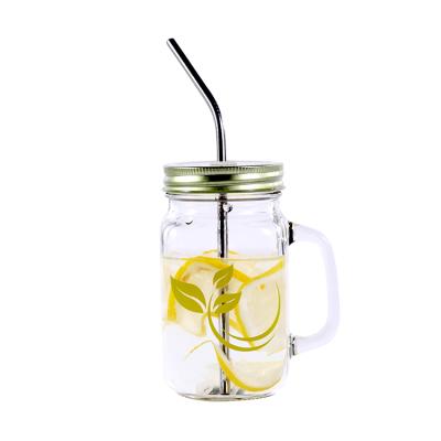 China Custom Logo 16oz 500ml Empty Cheap Empty Clear Mason Jar Mason Jar Drinking Glass Mug With Lid And Handle Straw for sale