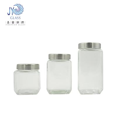 China Apothecary Use Kitchen Honey Storage 4pcs Clear Glass Jar Set Freshness Preservation Jam Container Square Glass Jar for sale