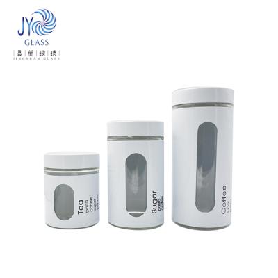 China Custom Empty Round Coffee Tea Container Metals Coating Logo Storage Glass Jar Bean Sugar Canister 3pcs for sale