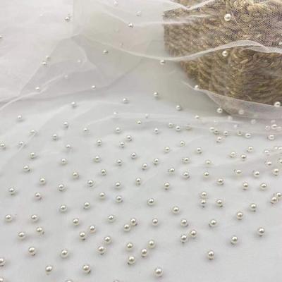 China Breathable NO MOQ 100%nylon Tulle Beaded Fabric Beaded Lace Tulle Mesh Fabric for sale