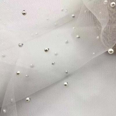 China Anti-Static NO MOQ Multi Color Beaded Tulle Fabric Beaded Tulle Tulle Mesh Fabric For Dress for sale