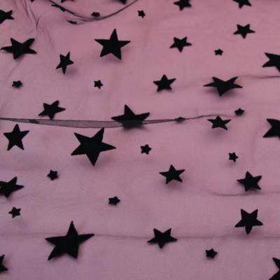 China Heat-insulation 100%polyester mesh with star flocked mesh flock fabric for girls dress for sale