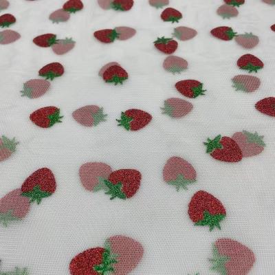 China Accept Tear-resistant Custom Design Wholesale Strawberry Print Fabric Mesh Glitter Tulle Mesh Fabric For Dress for sale