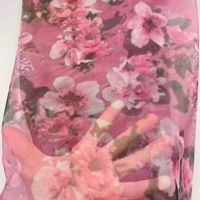 China Viable Accept No MOQ 100%polyester Mesh Fabric Floral Printing Digital Printed Mesh Fabric Custom Design for sale