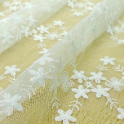 China Breathable 100% Nylon Chemical Lace Fabric Tulle Fabric Embroidery Net Fabric Fancy Embroidery For Garment for sale