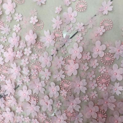 China Breathable Accept Customize Net Fabric 3D Embroidery Lace Materials Flower Embroidery Tulle Fabric For Kids Dresses for sale