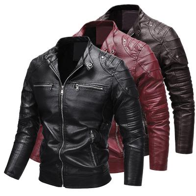 China Fashionable Custom Made Mens Faux Leather Jacket Men's Black PU Leather Jackets Motorcycle Windproof Leather Coats for sale