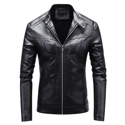 China Windproof Stain OEM Custom Men's Casual Wear Solid Color PU Motorcycle Leather Jacket for sale