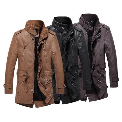 China Waterproof Mens Clothing Bomber Jacket PU Leather Fleece Lining Winter Parka Coat for sale