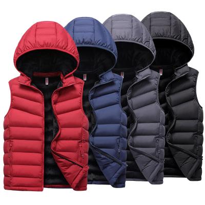 China Winter Windproof Coat With Down Hood Outerwear Cotton Filled Vest Sleeveless Jackets For Men for sale