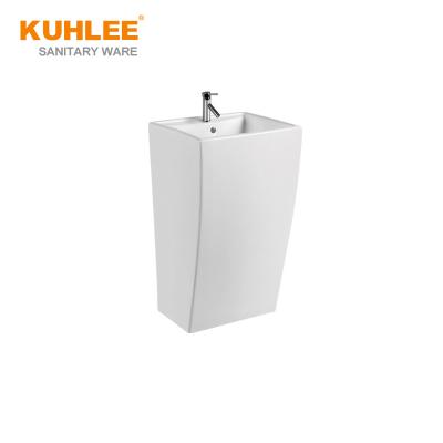 China Modern Square Freestanding Ceramic Pedestal Hand Wash Basin One Piece Sink With Good Price for sale