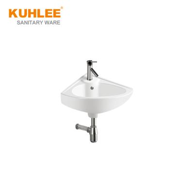 China Modern Economical Triangle Basin Wall Hung Basin Small Corner Ceramic Wall Mounted Space Saving Wash Basin for sale