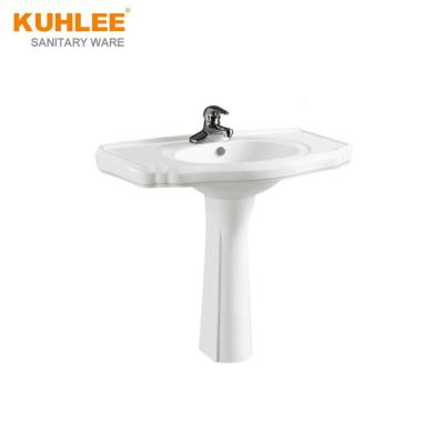 China Modern Traditional Home Bathroom Wash Basin Suitable Shape White Ceramic Pedestal Wash Basin for sale