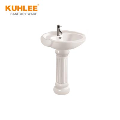 China Modern Luxury Freestanding Bathroom Sink Design Two Piece Pedestal Washbasin With Single Hole for sale