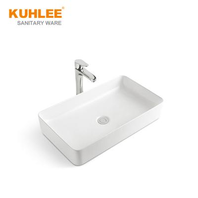 China Hotel Modern Ceramic Basin Sink Shampoo Table Top White Hand Wash Rectangular Bathroom Art Basin for sale