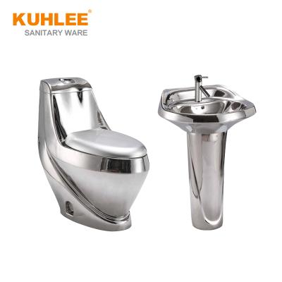 China Traditional Silver Gold Special Luxury Sanitary Ware Bathroom Sets WC Suite Design Ceramic Toilet Sets for sale