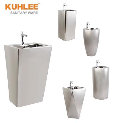 China Modern Gold Plated And Silver Well Received Basin Color Sanitary Ware Pedestal Sinks Wash Basin for sale