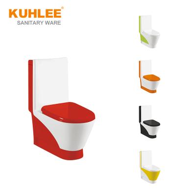 China Colorful Double-Flow Sanitary Ware Factory Wash Down Strap And One Piece P-trap Toilet for sale