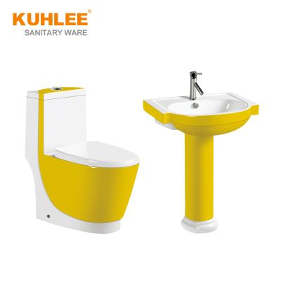 China Modern Luxury Ceramic Sanitary Ware Bathroom Toilet Color Red Green Yellow Pedestal Pedestal Wash Basin For Sale for sale