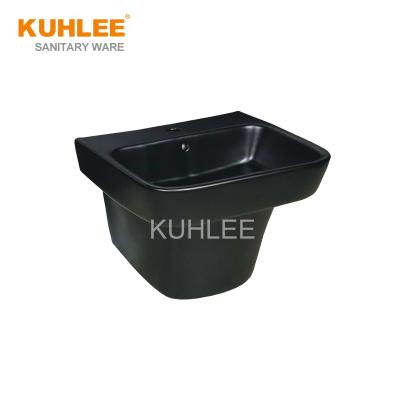 China Matte Black Color Luxury Wash Bathroom Sink Ceramic Wall Hung Basin Lavatory Bowls for sale