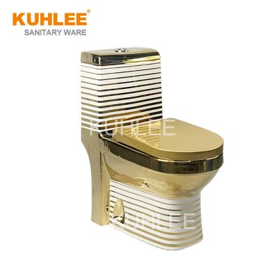 China Double-flush Sanitary Ware Decorated Gold Toilet Bowl Ceramic Electroplating Gold Toilet for sale