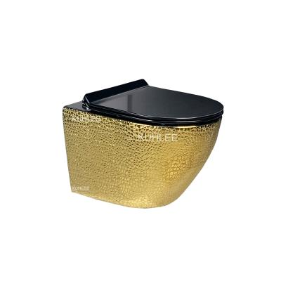 China Concealed Cistern Hidden Gold And Silver Colored Bathroom Ceramic Cistern Wall Hung Toilet for sale