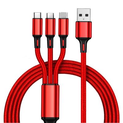 China Hot Selling MP3/MP4 Player 3 In 1 Micro USB Type C Charger Cable Multi Usb Nylon Braid Left Usb Charging Cable For Mobile Phone Cables for sale