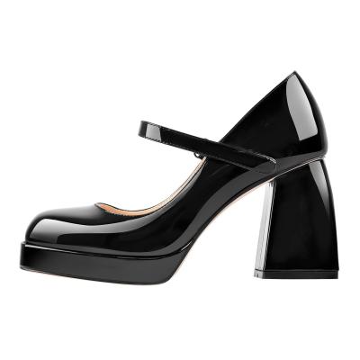 China Wholesale Large Size Black Pumps Anti-Slippery Mary Jane Square Platform Chunky Heels for sale