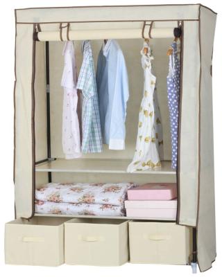 China Simple assembled iron tubes cabinet Non-woven folding wardrobe with wheel Portable bedroom furniture Wardrobe with drawers for sale