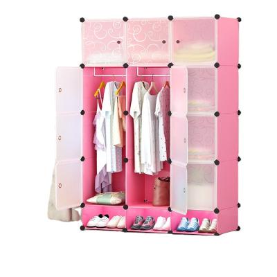 China Magic simple assemble diy portable kids clothes cabinet pp plastic wardrobe with shoe rack bedroom furniture for sale