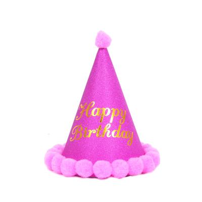 China 2021Gold Foil Furball Birthday Kids Disposable Eco-Friendly Baby Boy Adult Dress Up Hat Decoration Supplies Wholesale Custom for sale