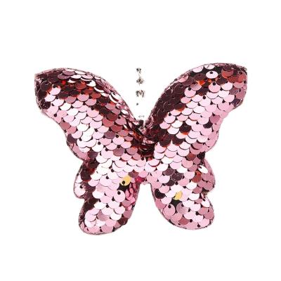 China Fashion New Shiny Glitter Sequins Butterfly Key Chain Gift For Women Car Bag Accessories Key Ring Jewelry for sale