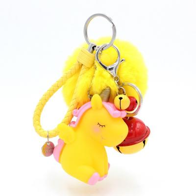 China Key Chains Key Ring Bag Car Women Charm Unicorn Keychain Hot Selling Cute Colorful Pompom Bell Plush Toy for sale