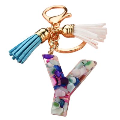 China Environmental Friendly Tassel Fashion Keychains For Keys Women Jewelry Letters Resin Initial Handbag Key Chain Cute Pendant Accessories for sale