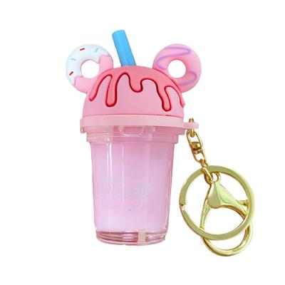 China Free 2021Cute Cartoon Donut Milk Tea Cup Key Chain Liquid Acrylic Keychain Quicksand Sequin Keychain Charm Women Backpack Car Pendant Key Chain for sale