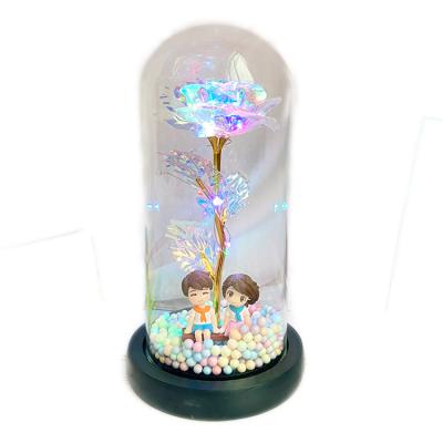 China 2021New Valentine Gifts Wedding Eternal Forever Indoor Arrival Decoration Gift Sets Luxury Mothers Day Led 24K Rose Gold Foil In Glass Dome for sale