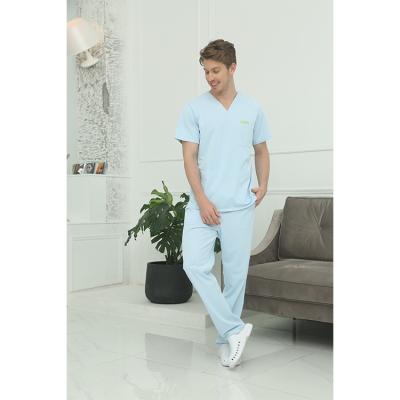 China High Quality Breathable Spandex/Polyester Sky Blue Nursing Hospital Scrub Uniforms Suit Set Ttop And Panty China for sale