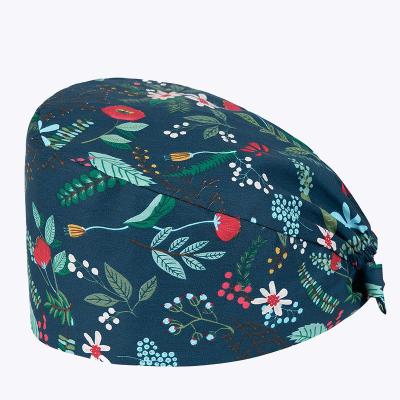 China 100% Cotton Breathable Ladies Anti-hair Hat Hospital Uniforms Printed Scrub Nurse Hat for sale