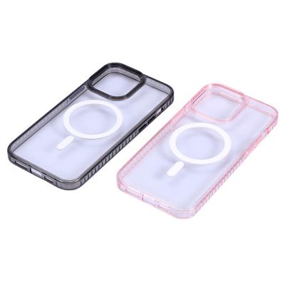 China Shockproof Premium Clear Back Phone Case with Colored Bumper and Magsafe Compatibility for sale