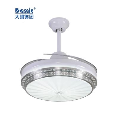 China 42 Inch Luxury Remote Control Retractable Clear Blade Invisible Ceiling Fan with 3 Dimmable Lights for sale