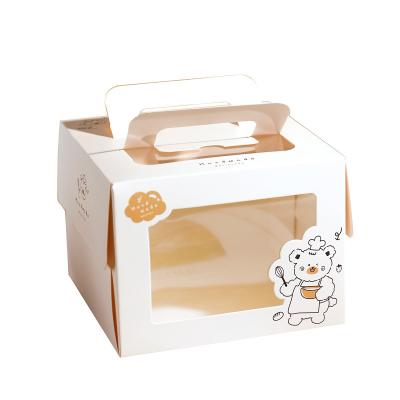 China Recyclable White Cardboard 4 Inch Birthday Cake Box Cartoon Transparent Portable Packing Box for sale