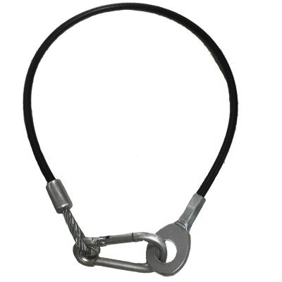 China Black Rope PVC Steel Wire Rope With Stainless Steel Carabiner Coated Cable for sale