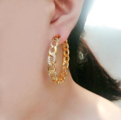 China FASHIONABLE Micro Inlaid Zircon 18k Gold Plated Hollow Cc Chunky Earrings Circle Earring Luxury Jewelry for sale