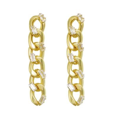 China CLASSIC Silver S925 Needle Shape Women Luxury Cuban Chain Clip On Gold Zircon Customize Earrings 18k jewely for sale