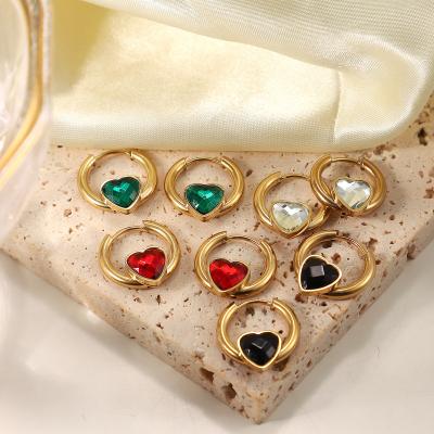 China Mini vintage heart huggie circle earrings with cute CZ zircon 316 stainless steel gold plated jewelry damen ohrringe for sale